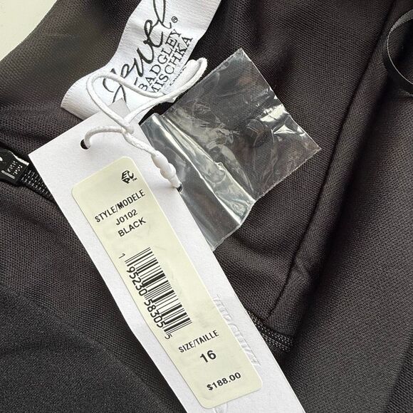NWT Jewel Badgley Mischka asymmetric halter black dress  Size 12 - Picture 9 of 10